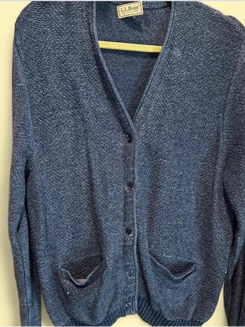 Vintage L.L. Bean Women's Heathered Navy Button-Front Cardigan
